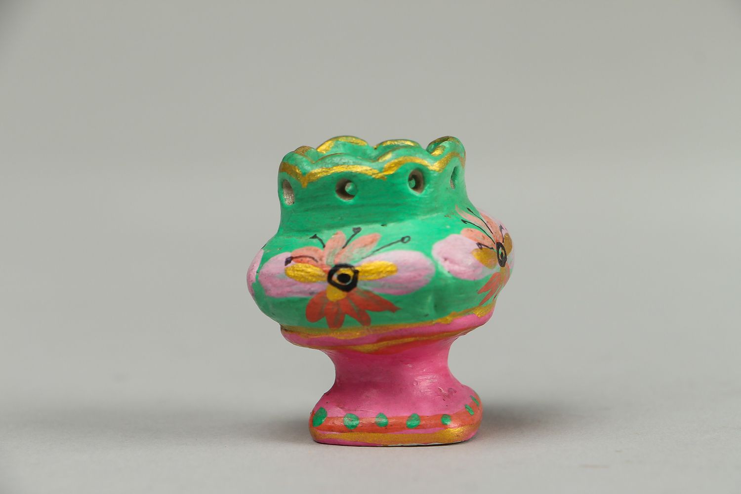 1 inch ceramic handmade green color vase for shelf décor 0,04 lb photo 1