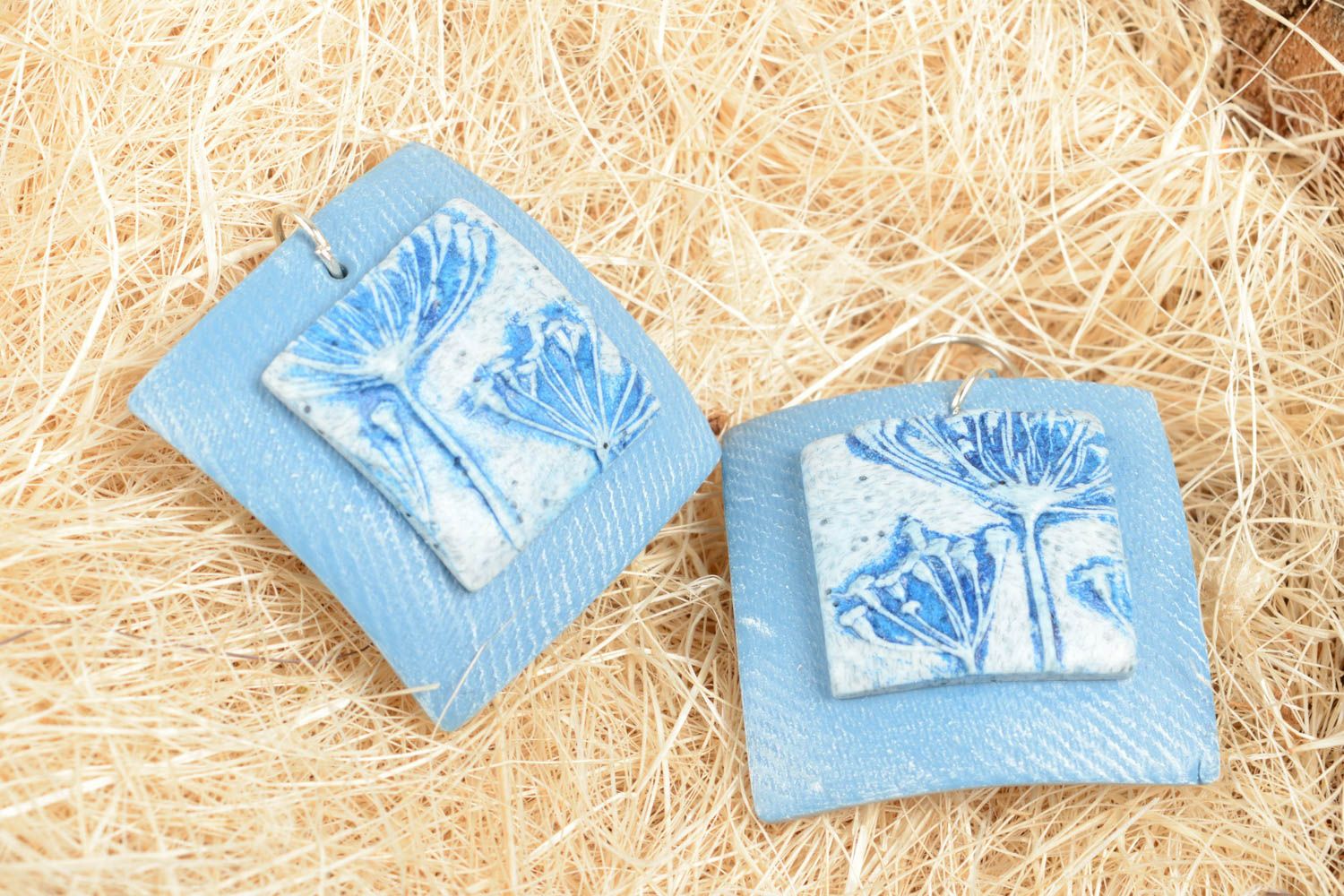 Серьги из полимерной глины украшение ручной работы модные серьги голубые фото 1