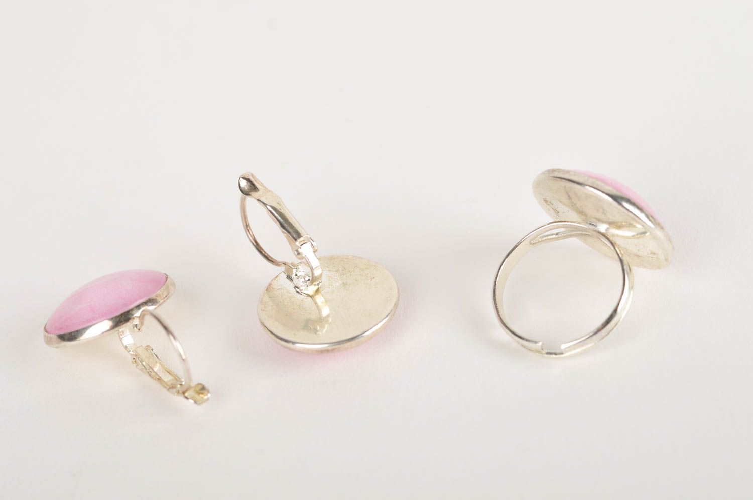 Damen Schmuck Set handmade Schmuck Metall Ring und schöne Ohrringe in Rosa foto 4