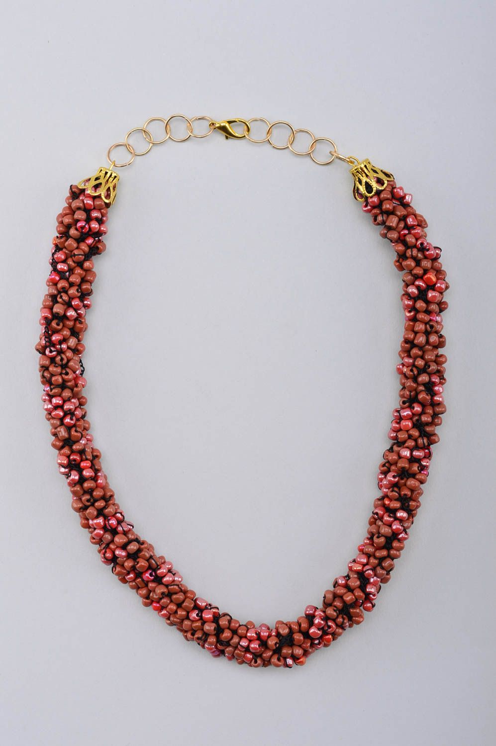 Collier en perles de rocaille Bijou fait main marron-rose Cadeau femme photo 2