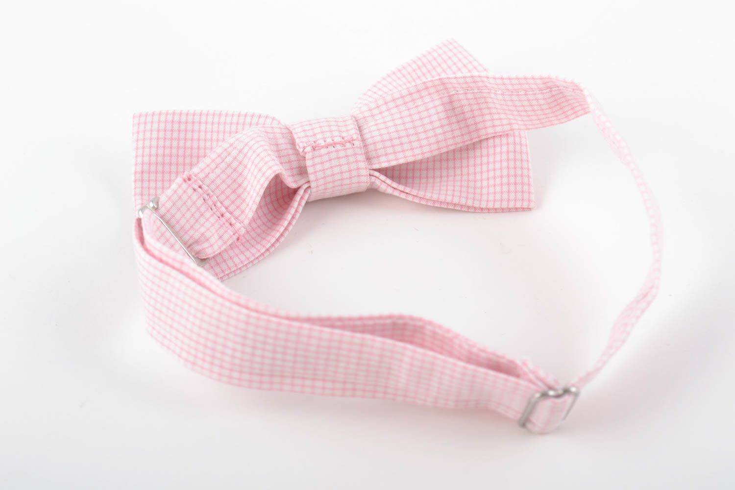Children's handmade designer adjustable fabric bow tie of pink color photo 3