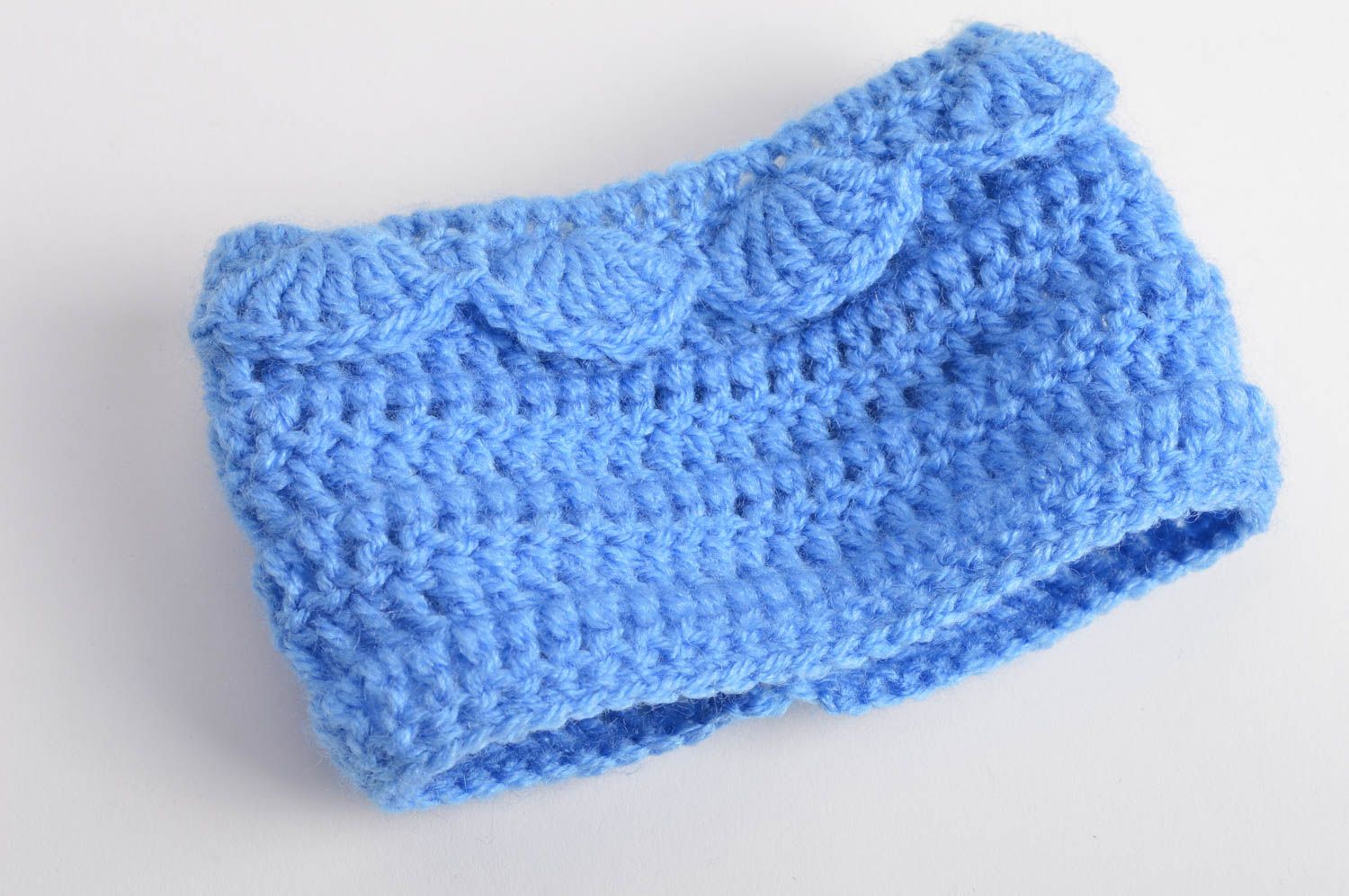 Beautiful blue handmade designer lace cup cozy crocheted of half woolen threads photo 3