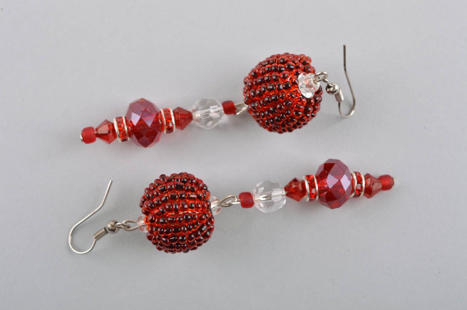 Серьги ручной работы модные серьги с кристаллами красные серьги из бисера фото 5