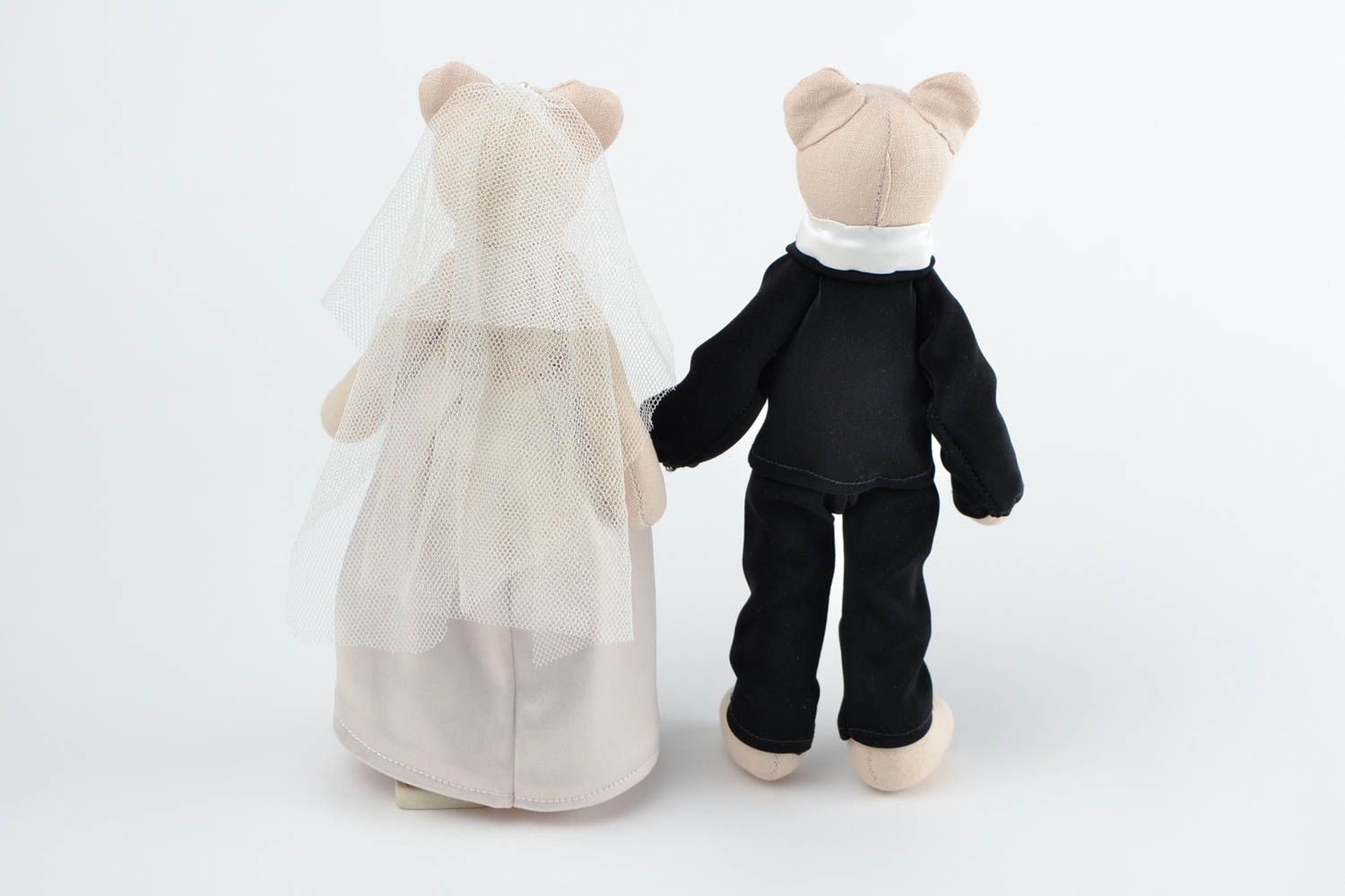 Peluches ours 2 Jouets fait main jaunes mariés en tissus Cadeau de mariage photo 4