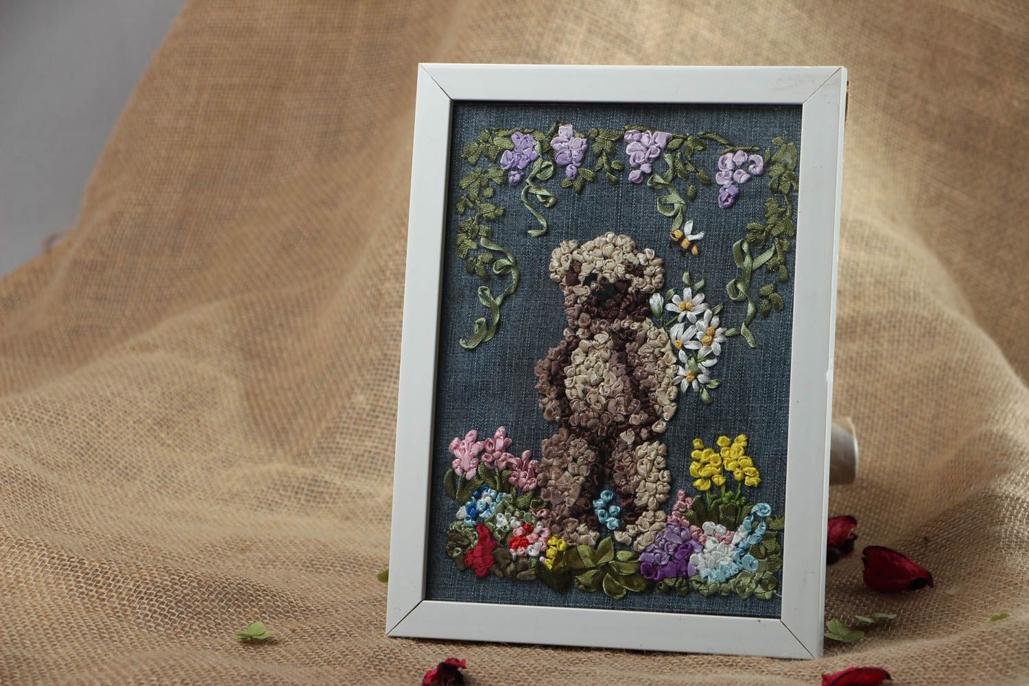 Picture embroidered with ribbons Bear photo 5