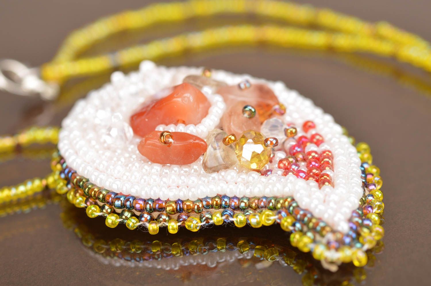 Female cute unusual beautiful handmade brooch pendant made of Czech beads photo 4
