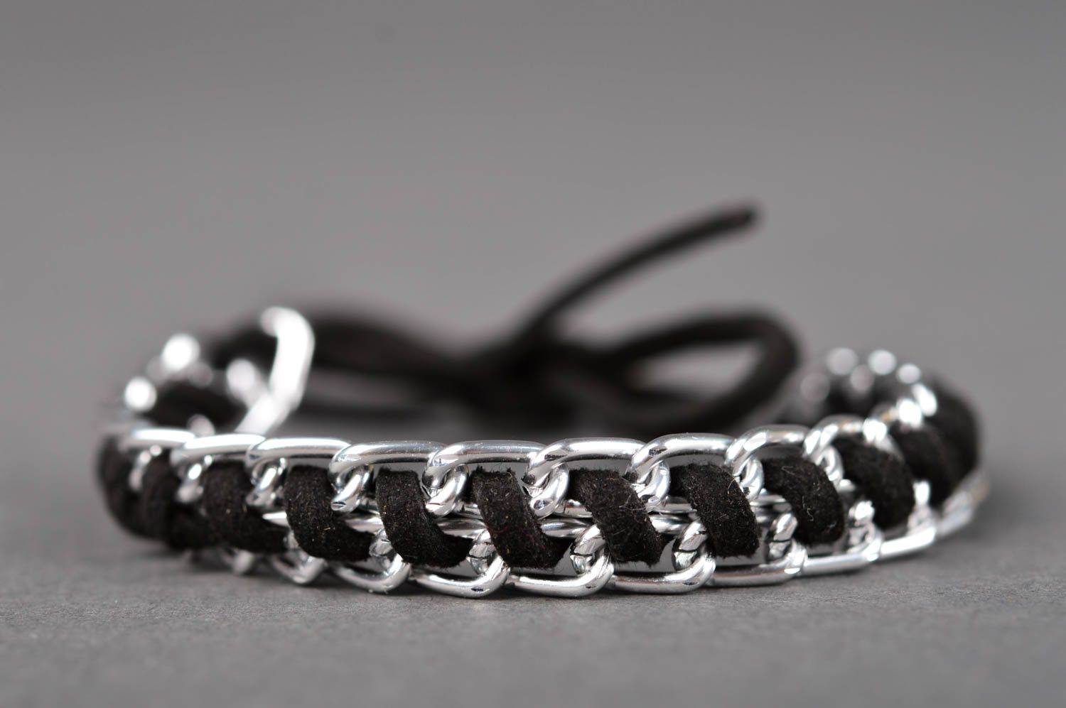 Handmade thin black bracelet unusual designer bracelet elegant accessory photo 3