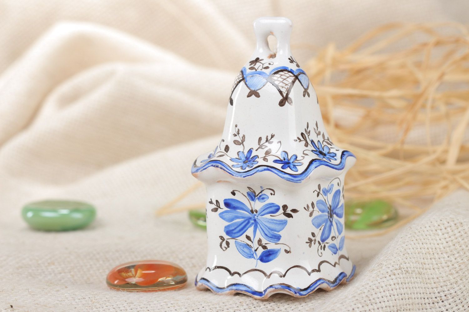 Small handmade ceramic bell painted with enamel and dyes photo 1