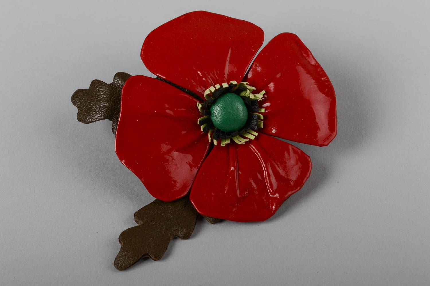 Handmade big stylish hair clip red flower hair clip accessory in shape of poppy photo 2