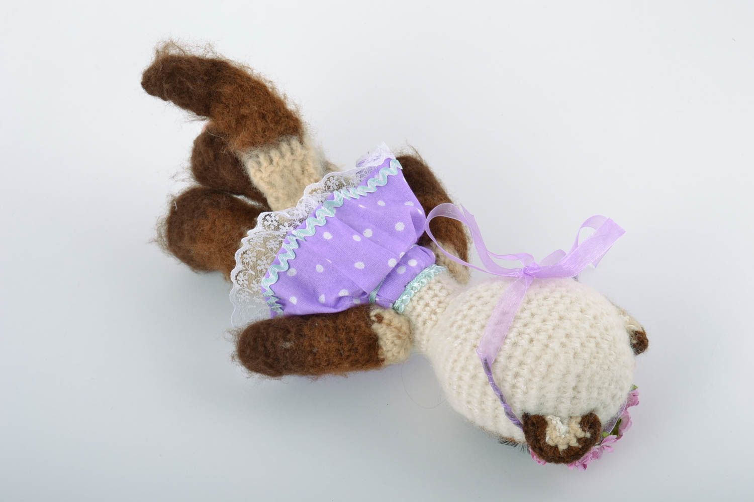 Nice small handmade crochet soft toy kitty in dress photo 4