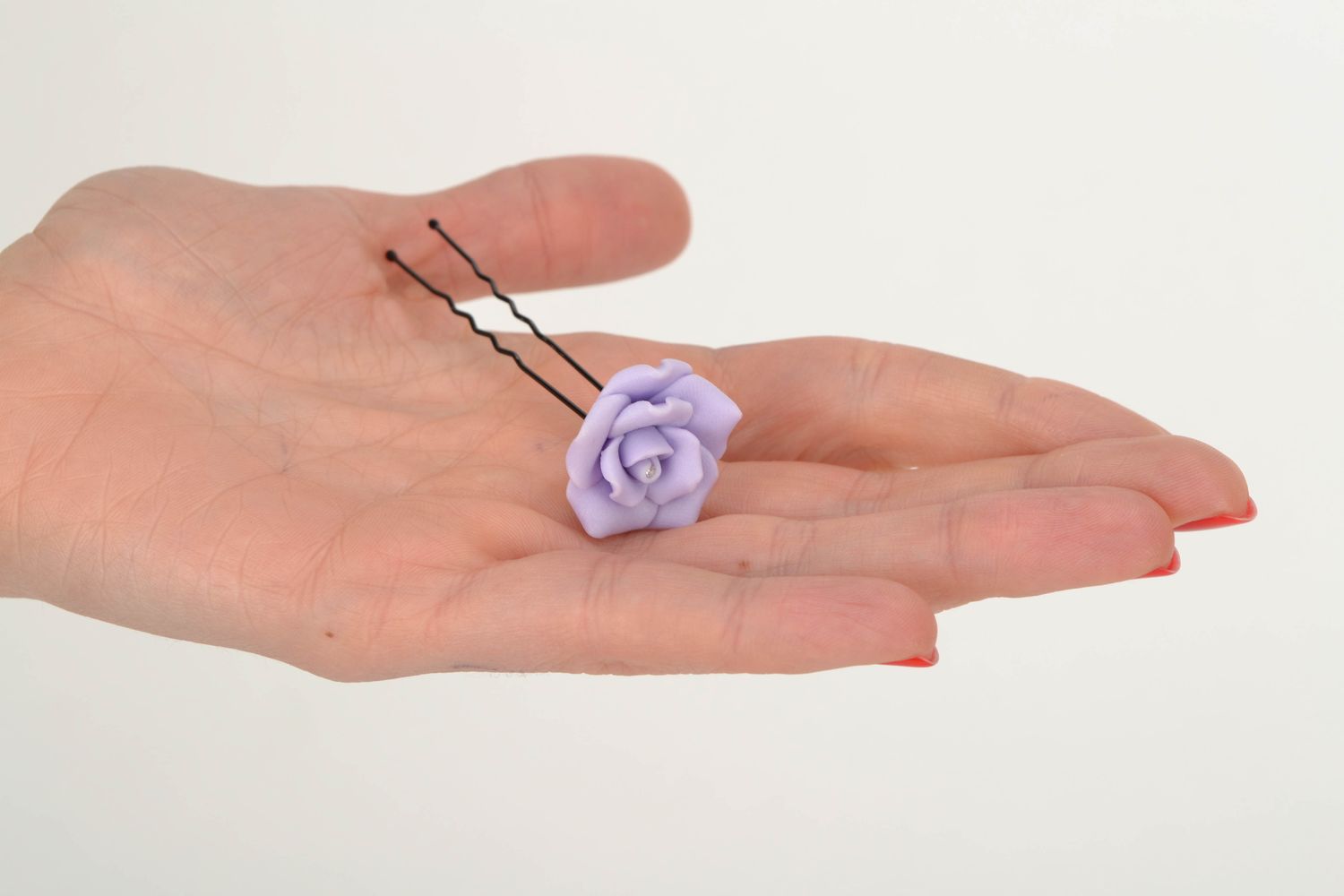 Épingle à cheveux en argile polymère accessoire original avec rose lilas photo 2