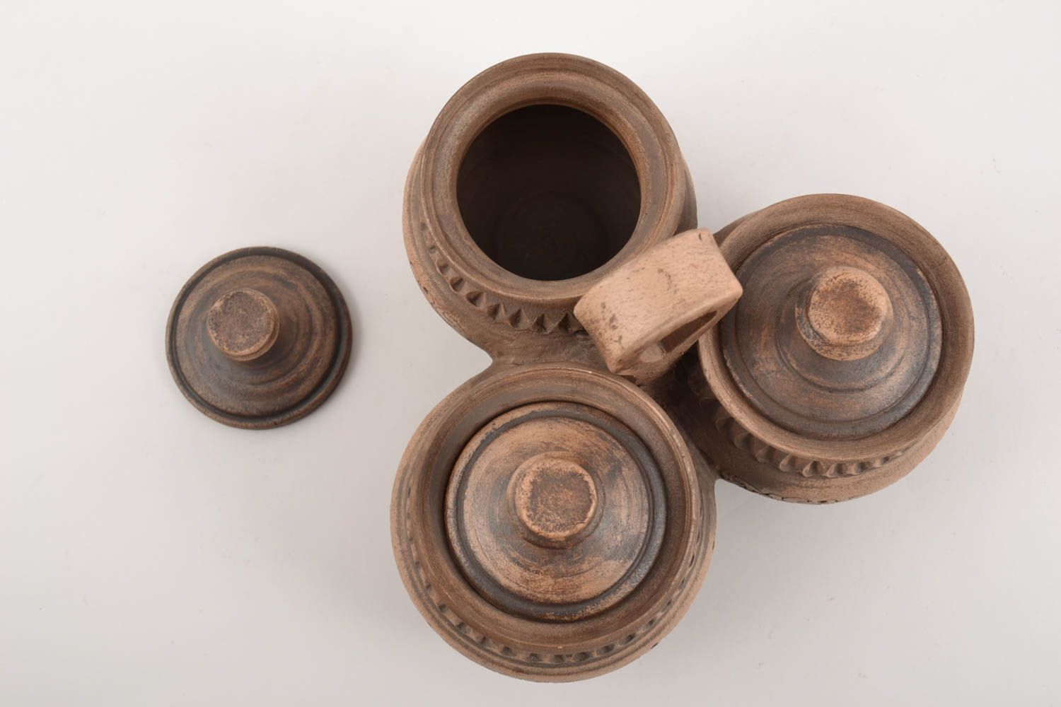 Ollas para productos a granel artesanales de cerámica triples alfarería 100 ml foto 1