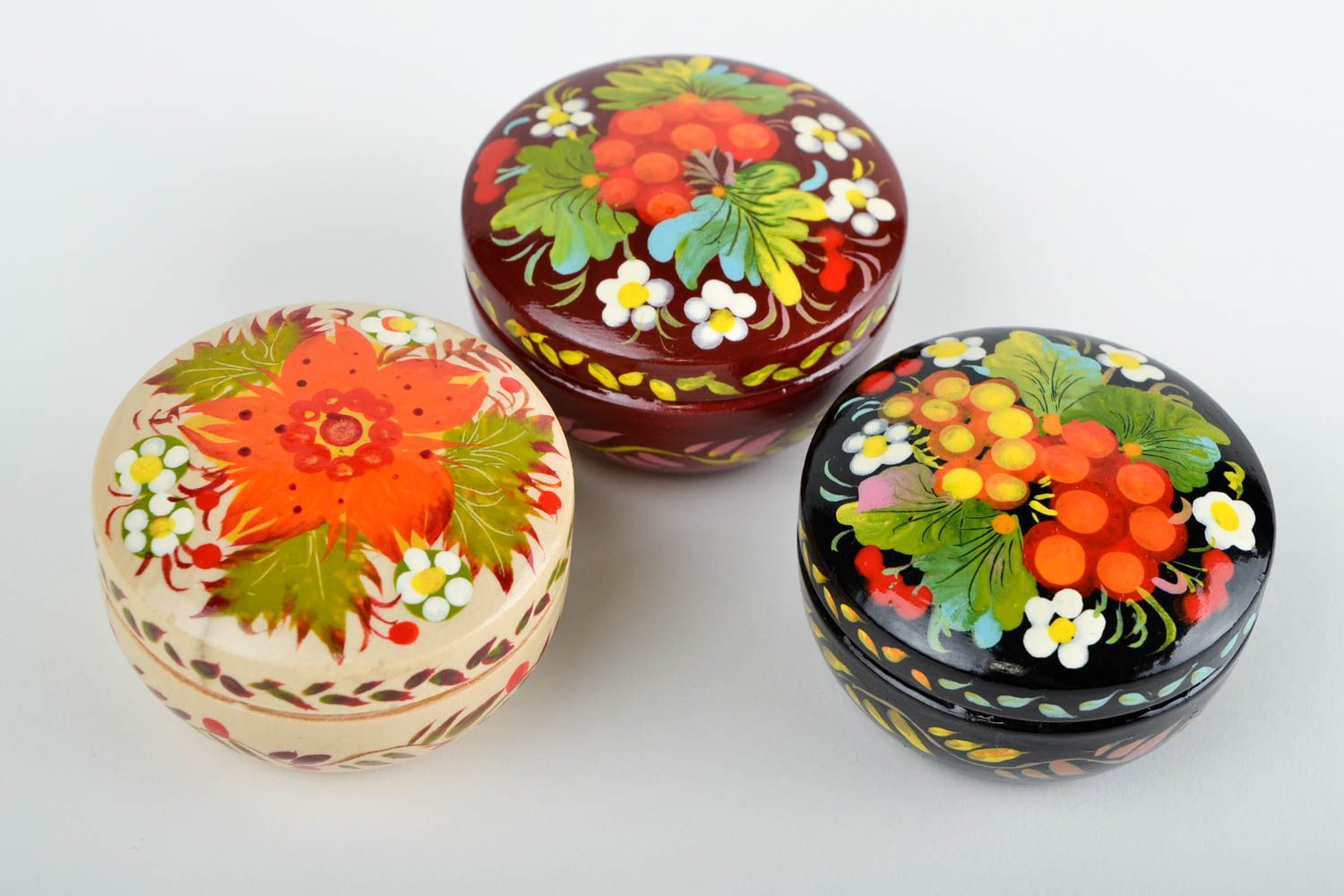 Boîtes bijoux Boîtes décoratives fait main bois rondes design Cadeau femme 3 pcs photo 3