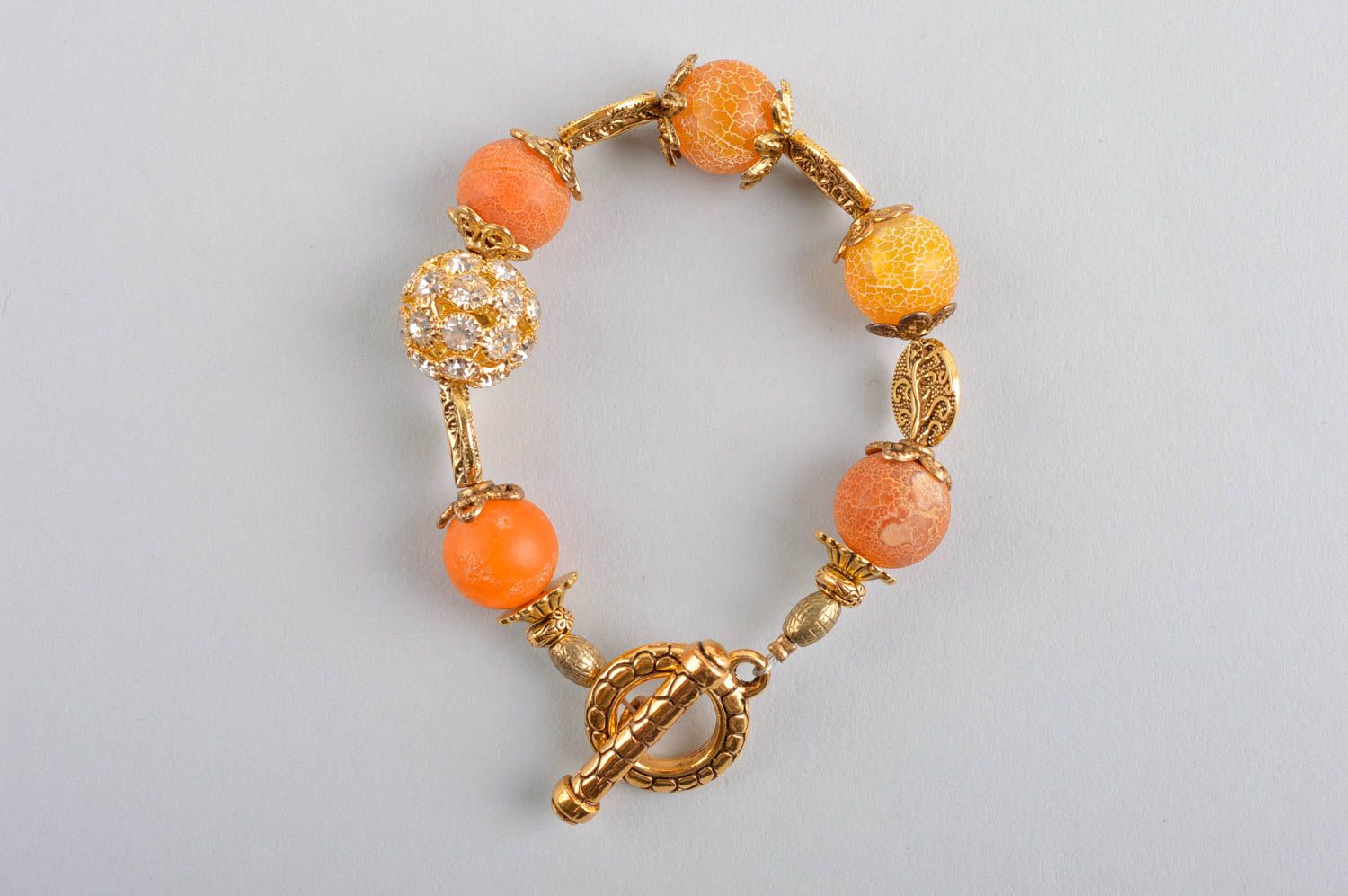 Bracelet en pierres Bijou fait main orange cristaux agate Accessoire femme photo 2