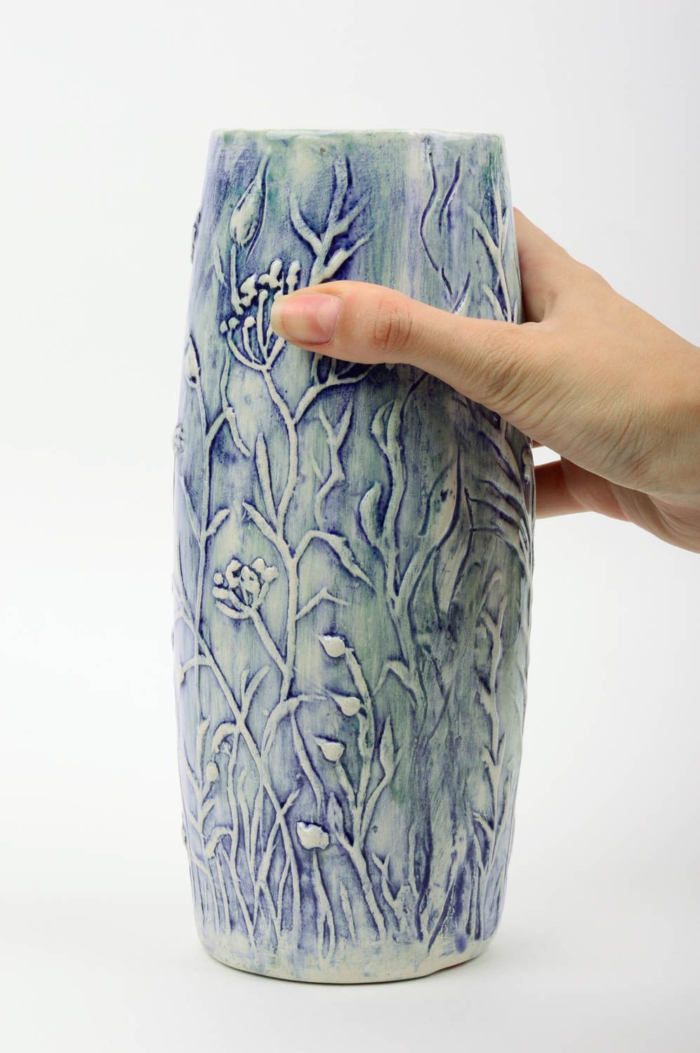 7 inches tube shape ceramic decorative vase in blue and white colors 1,3 lb photo 3