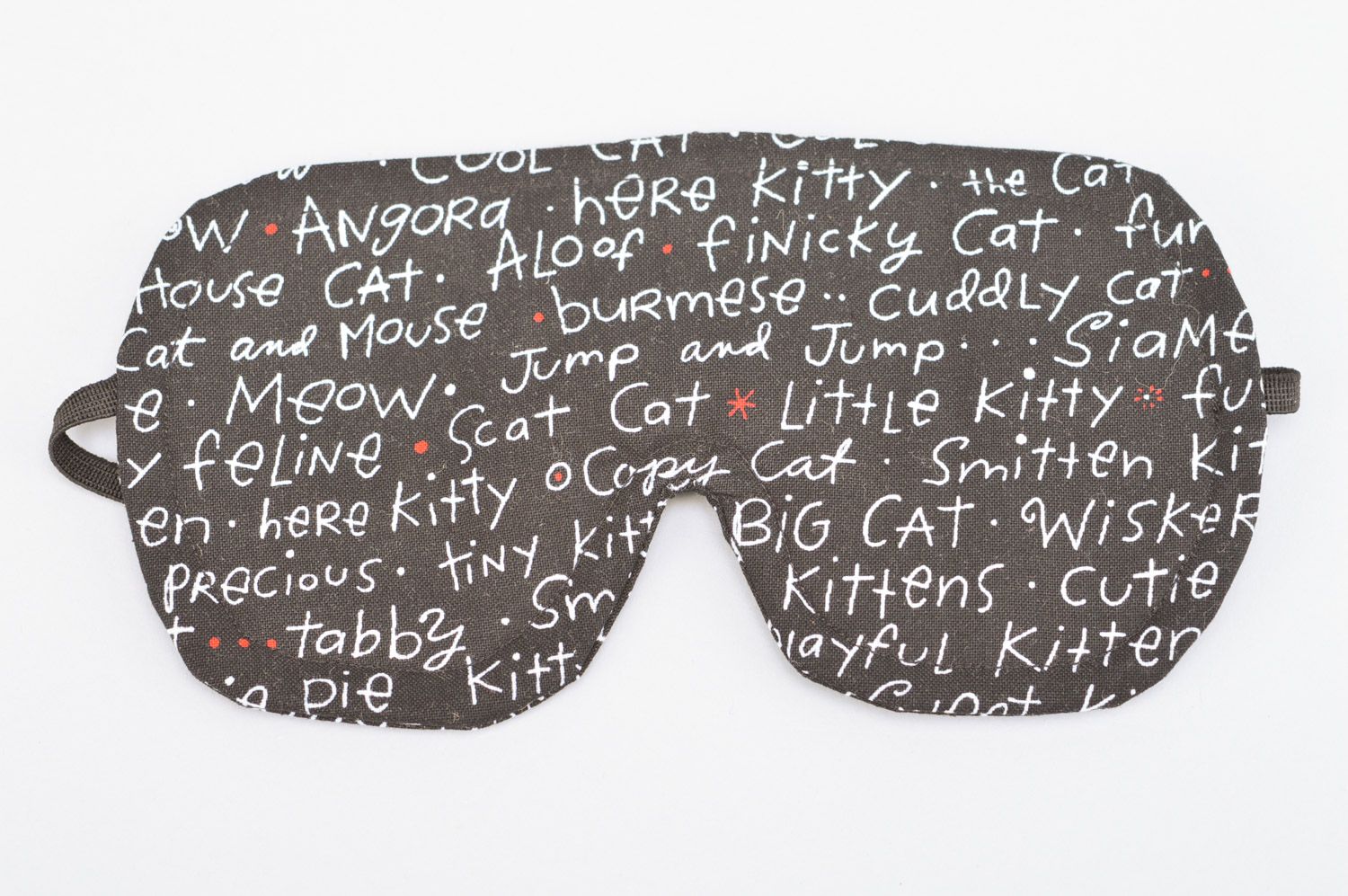 Handmade comfortable sleep mask sewn of black cotton with letters pattern photo 5