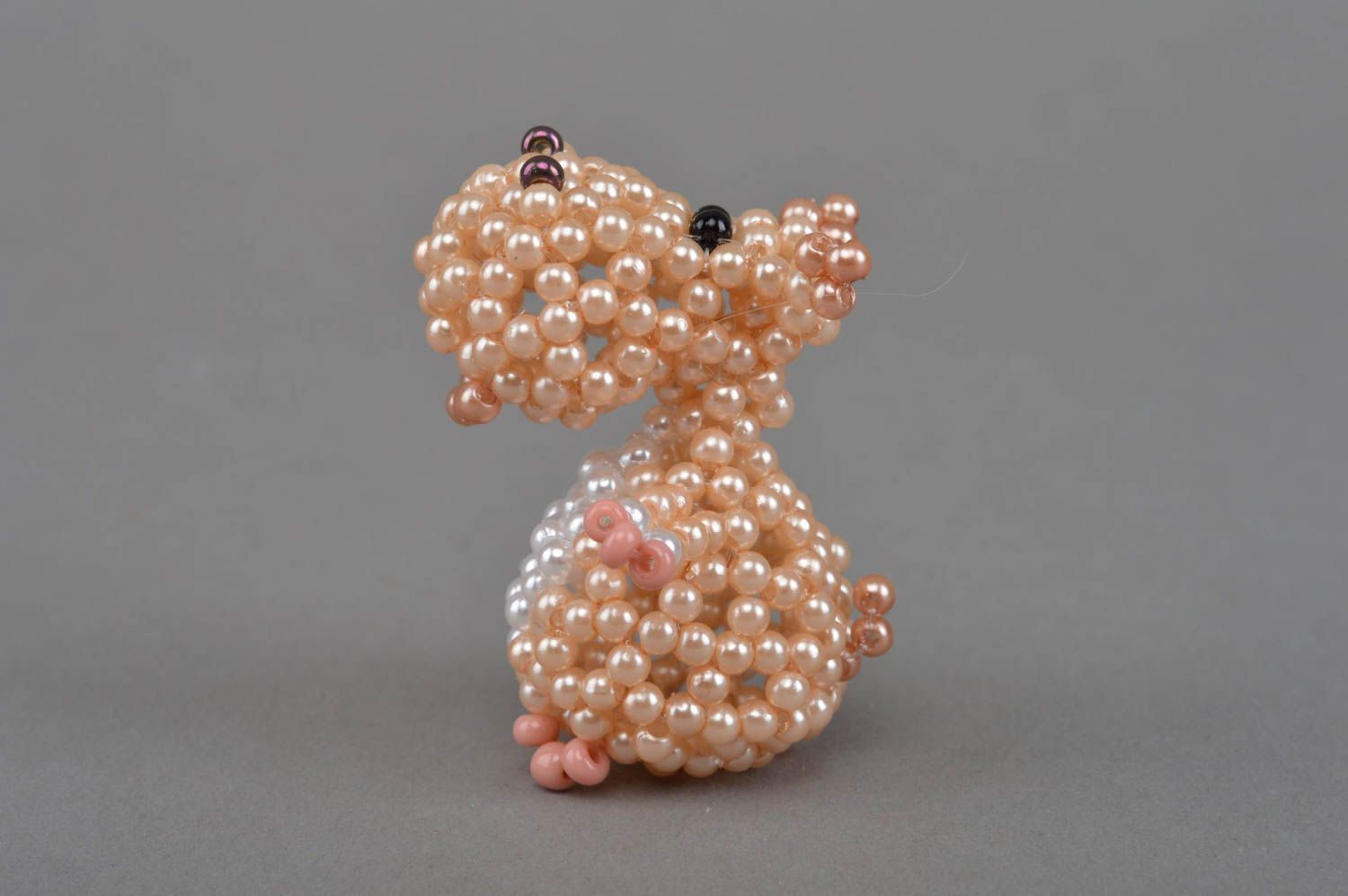 Figurine hippopotame couleur crème en perles de rocaille faite main décorative photo 2