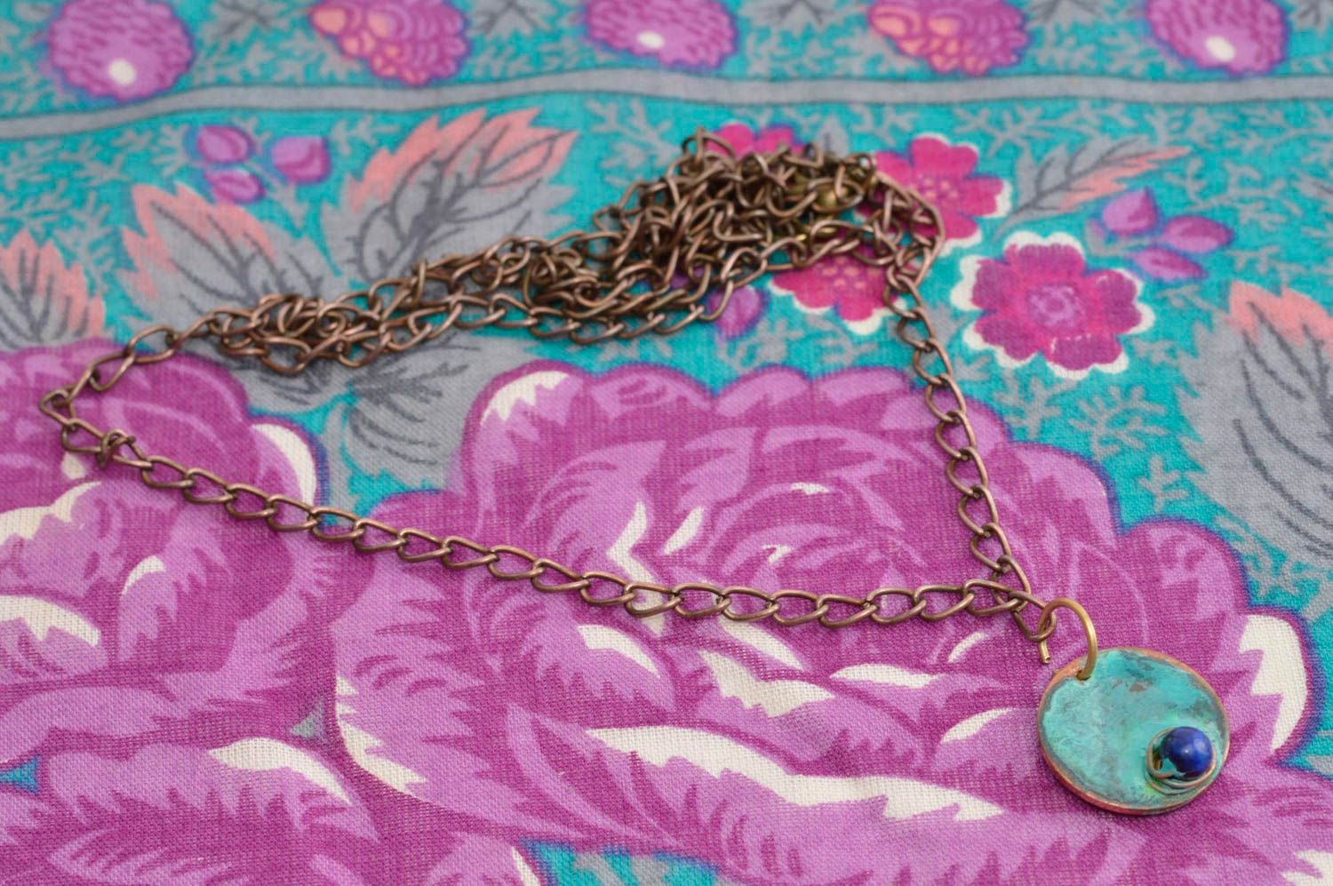 Pendentif lapis-lazuli rond Bijou fait main cuivre design Accessoire femme photo 2