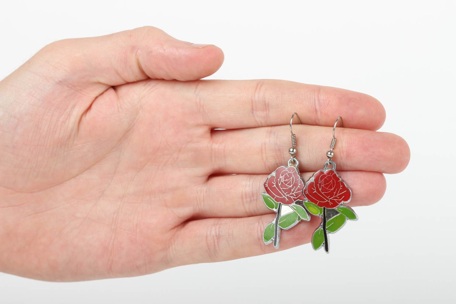 Handmade Metall Ohrringe Accessoire für Frauen Designer Schmuck rote Rosen foto 4