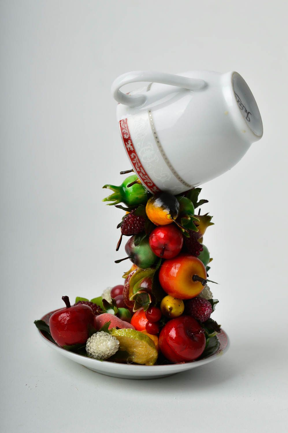 Fruit topiary with ceramic flying cup centerpiece table decor photo 5