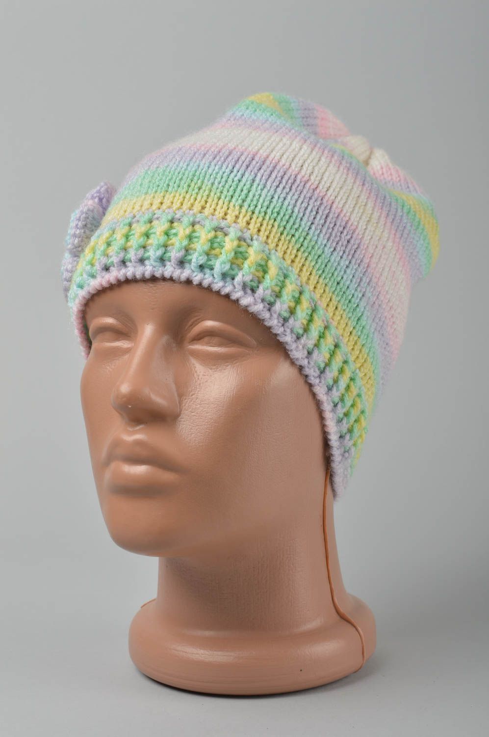 Bonnet tricot fait main Chapeau au crochet Vêtement enfant printemps design photo 1