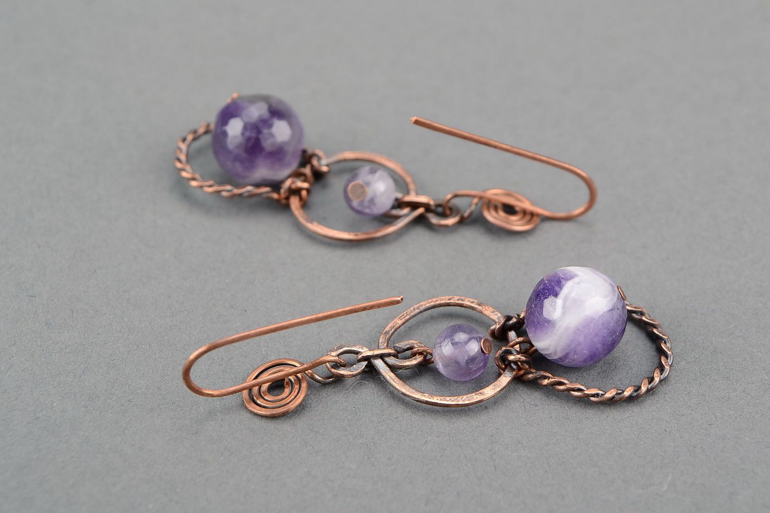 Earrings with amethyst, wire wrap technique photo 1