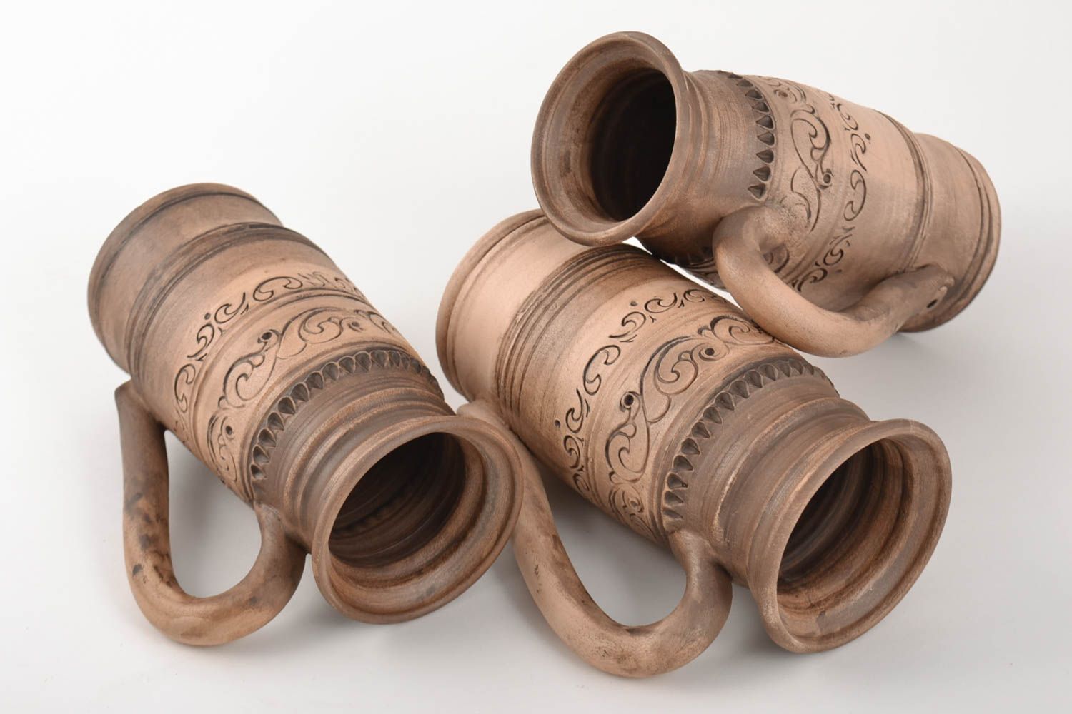 Handmade designer ethnic tall ceramic mugs set of 3 items 750 ml photo 4