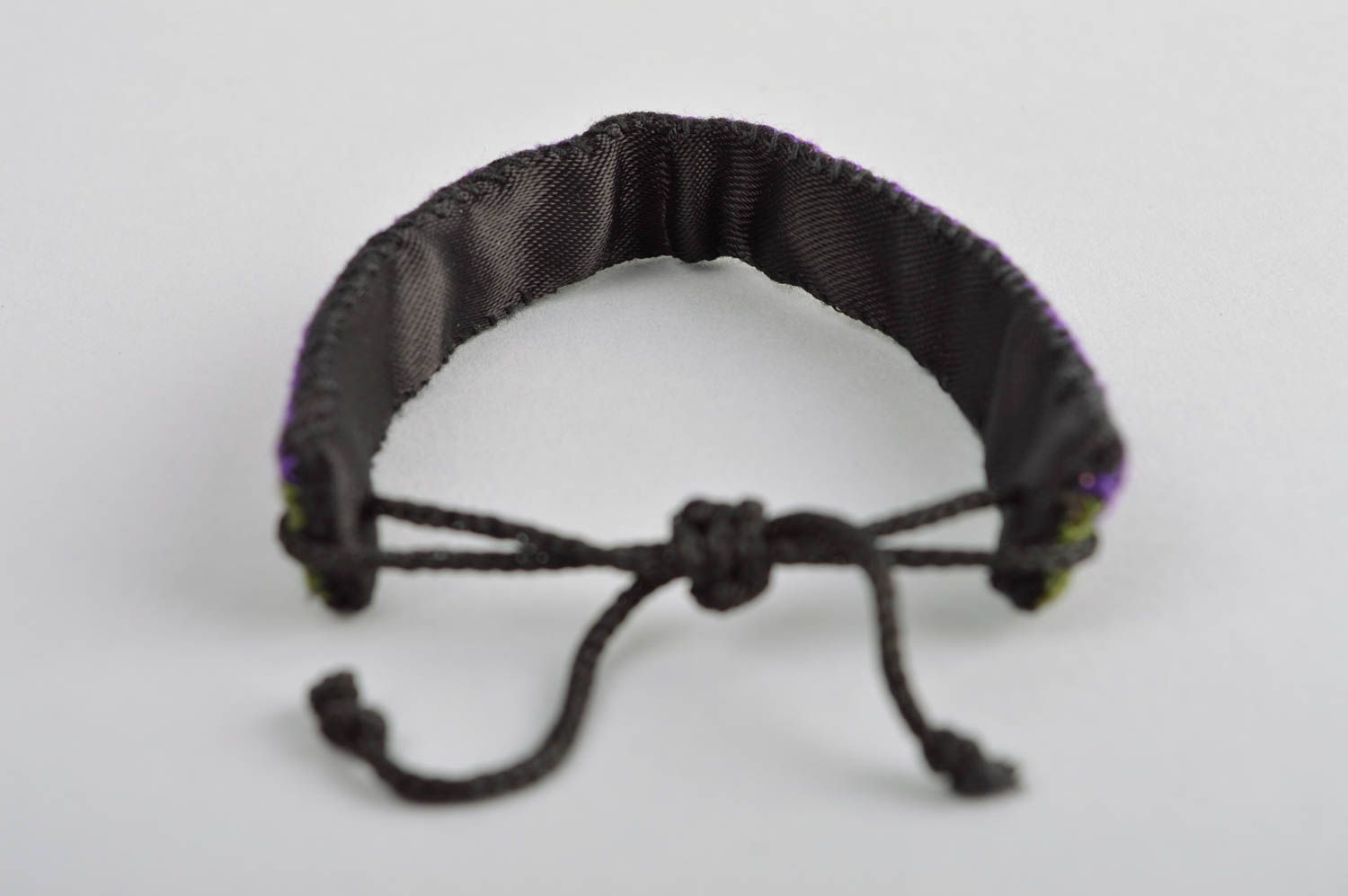 Bracelet tendance Accessoire fait main textile brodé vert-violet Cadeau femme photo 3