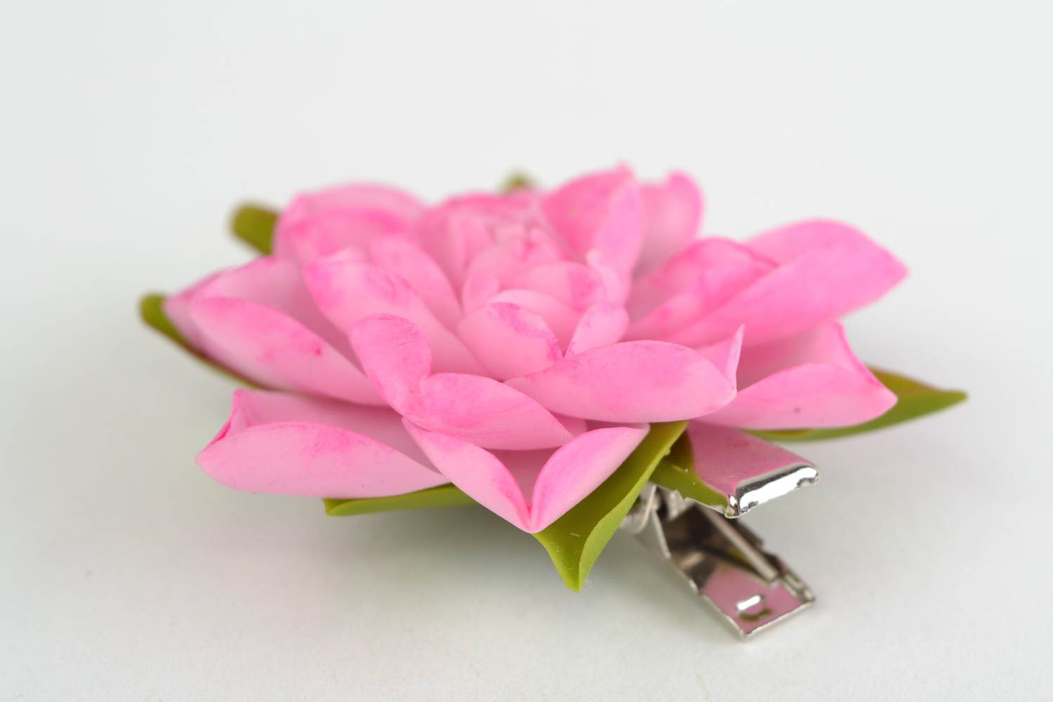 Rosa Haarklemme mit Blume aus kaltem Porzellan handmade Schmuck für Frauen Lotos foto 4