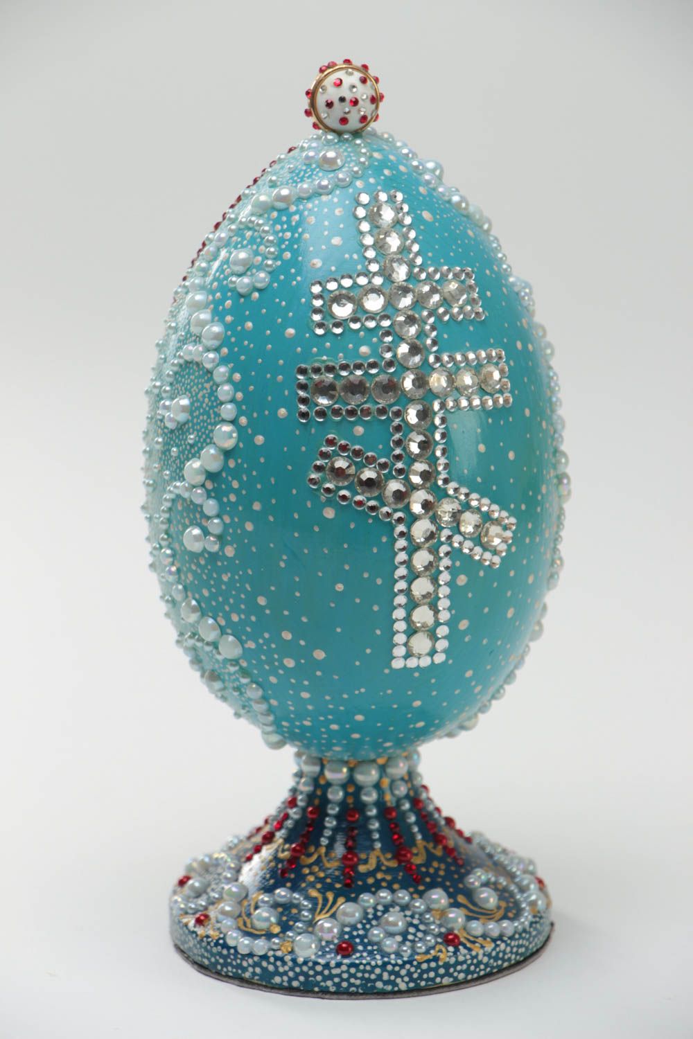Яйцо с иконой Семистрельной Богоматери расписное из дерева на подставке хендмейд фото 4