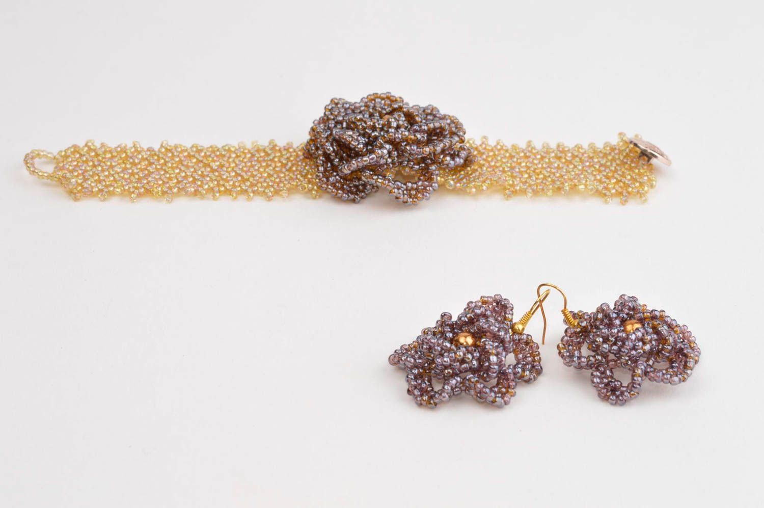 Beautiful handmade beaded earrings beaded bracelet artisan jewelry set photo 3