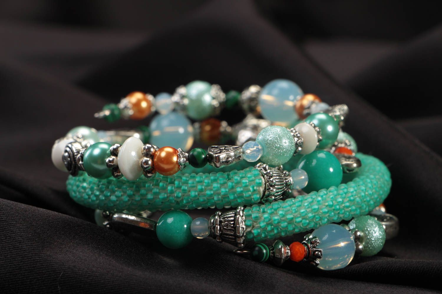 Turquoise color cham multi-layer gemstone all size bracelet for women photo 1