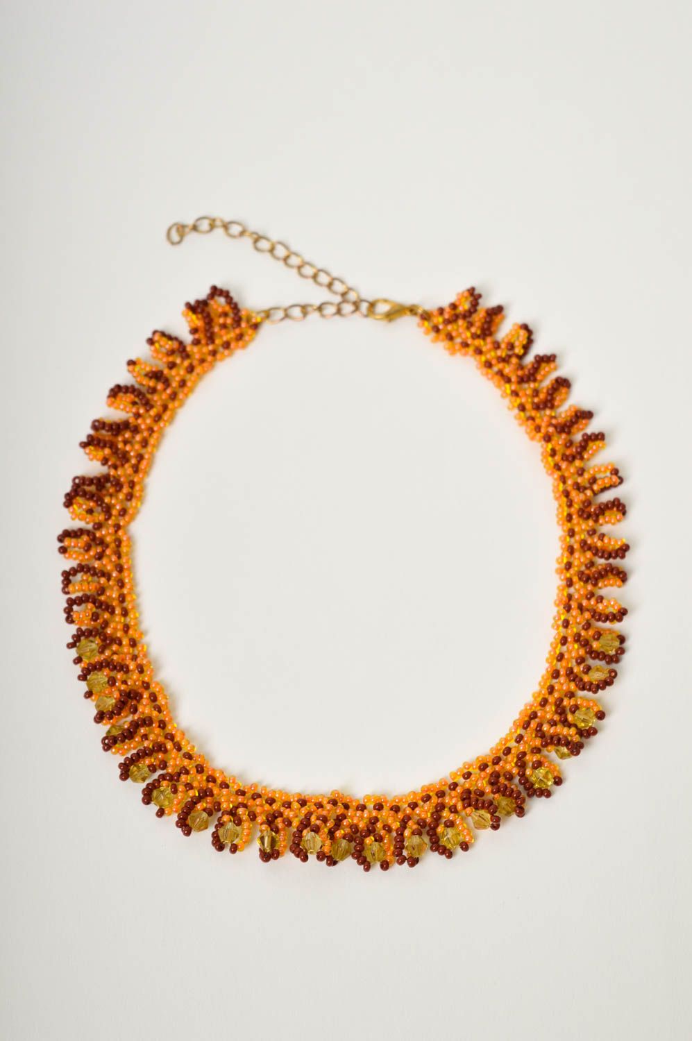 Ожерелье из бисера украшение ручной работы колье из бисера осеннее теплое фото 2