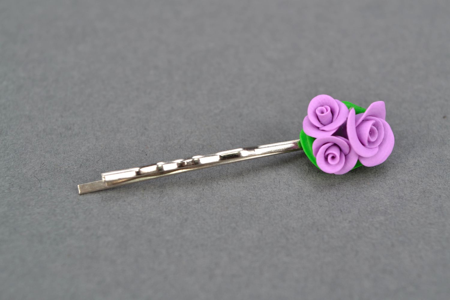 Beautiful polymer clay hairpin Violet Roses photo 3