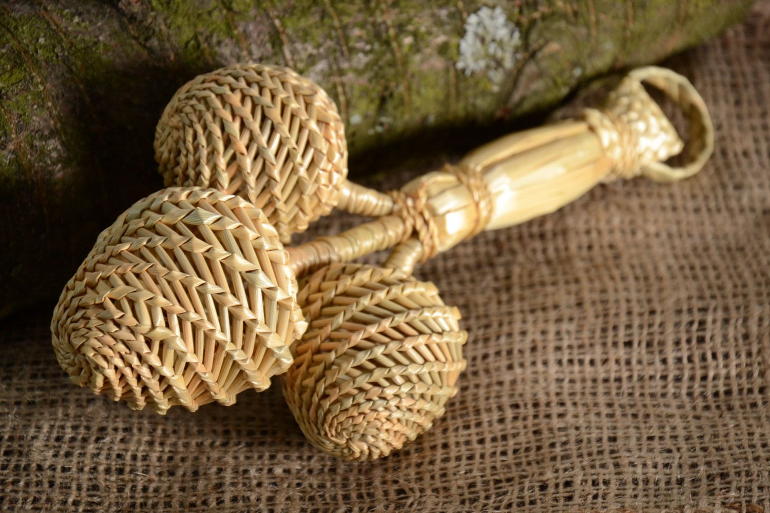 Handmade eco friendly rattle toy woven of natural straw for babies photo 1