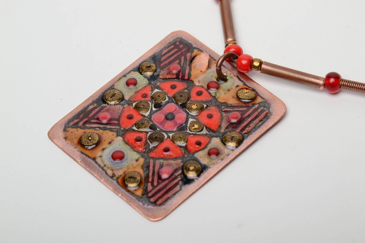 Ethnic enamel painted copper pendant photo 4