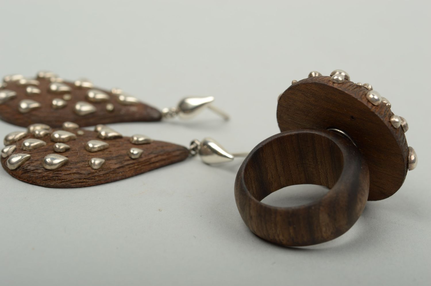Handmade Schmuck aus Holz Tropfen Damen Ohrringe Frauen Ring Schmuck Set  foto 4