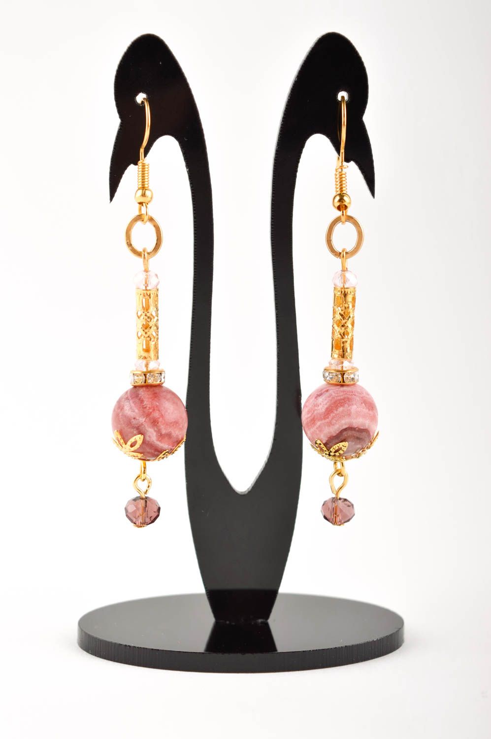 Boucles d'oreilles roses Bijou fait main pierres naturelles Accessoires femme photo 2