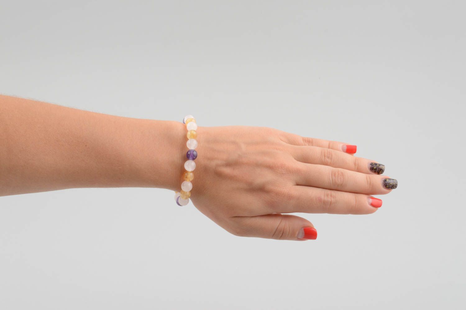 Bracelet en pierres naturelles fait main quartz citrine améthyste Cadeau femme photo 5