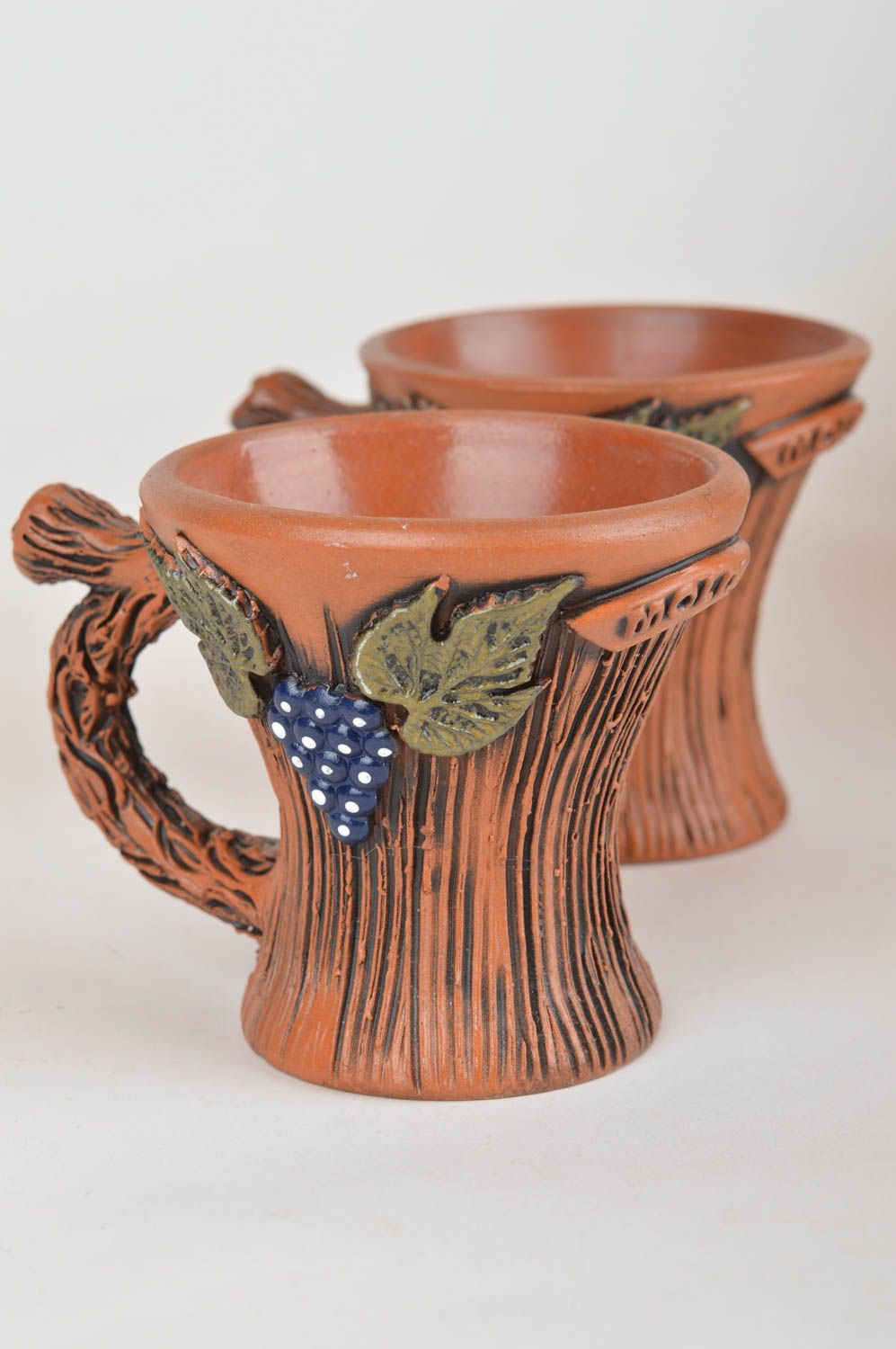 Keramik Kaffeetassen aus Ton 2 Stück mit Modellierung 150 ml jede handgeschaffen foto 4