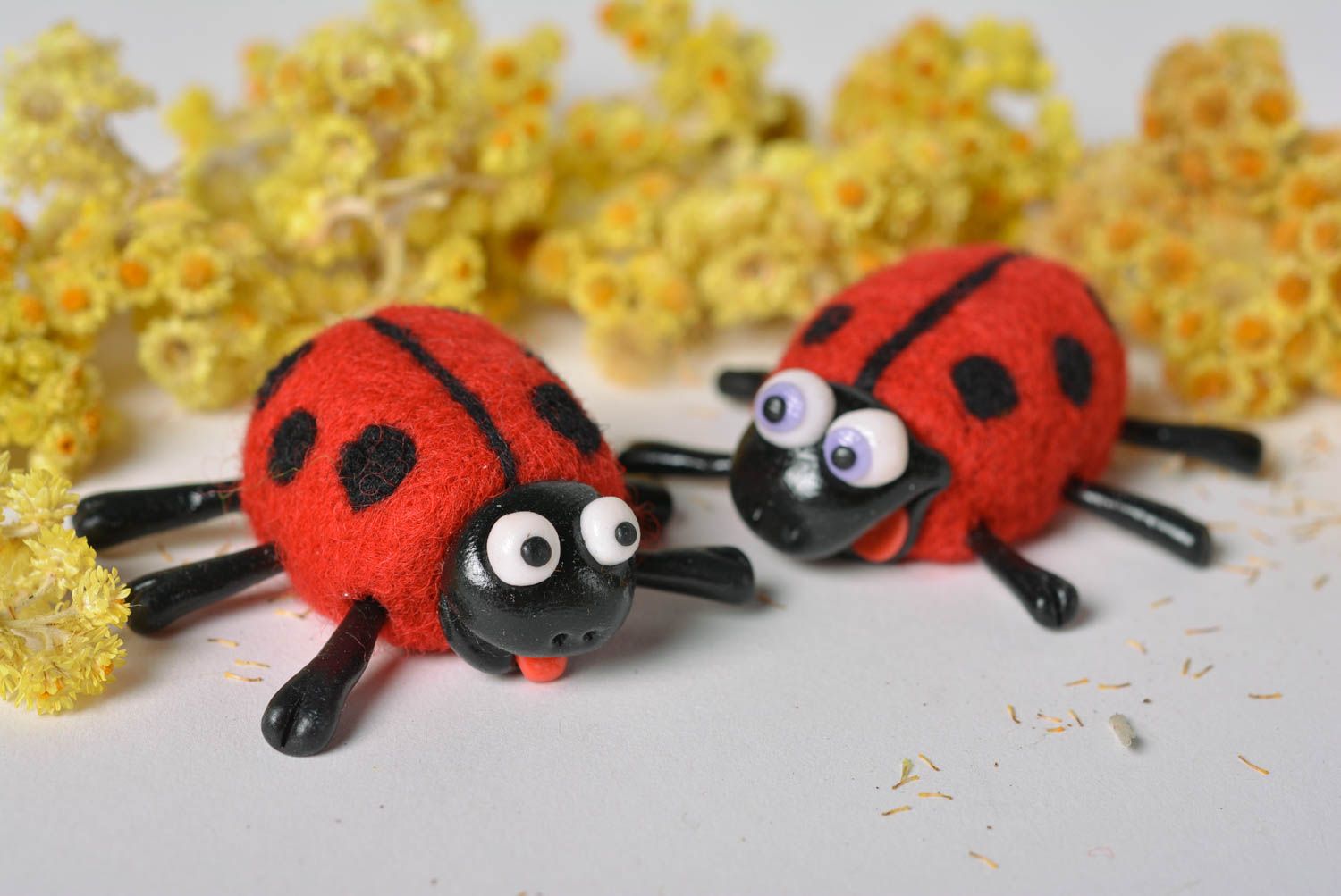 Handmade plastic figurines stylish ladybugs statuette interior toys decor photo 1
