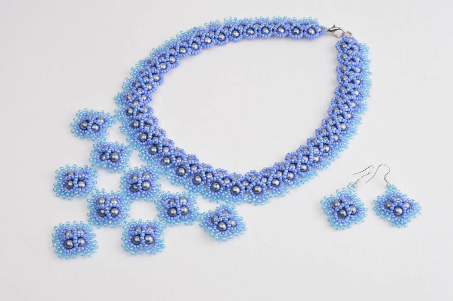 Beautiful jewellery handmade beaded necklace beaded earrings jewelry set photo 2