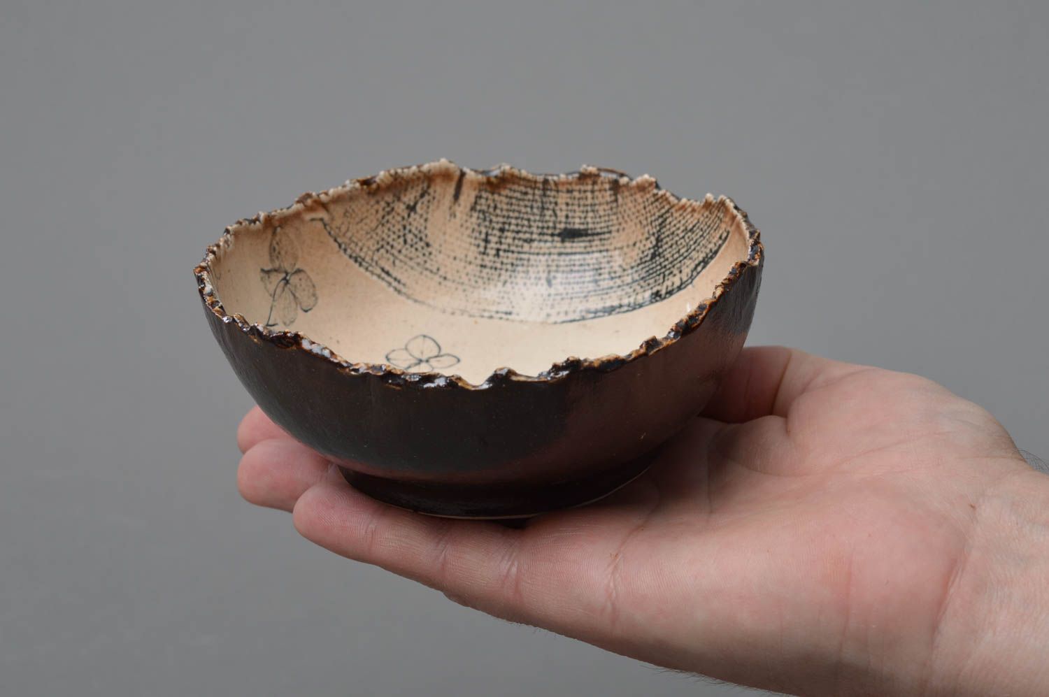 Handmade designer porcelain salad bowl painted with glaze photo 4