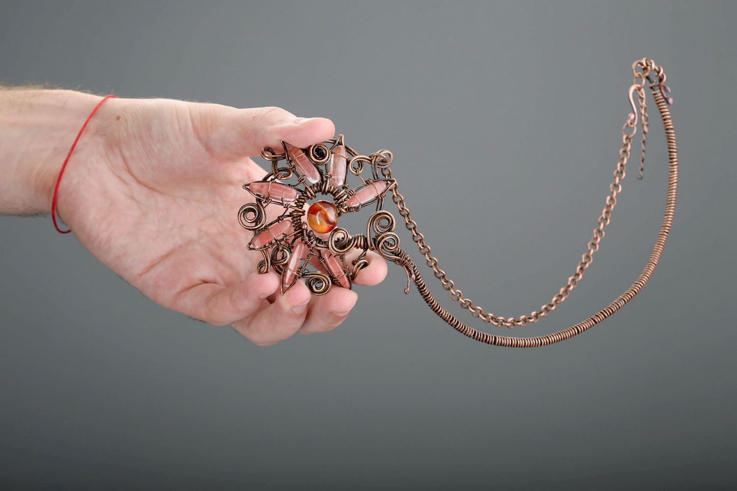 Necklace made of quartz and carnelian Svarog sun photo 6