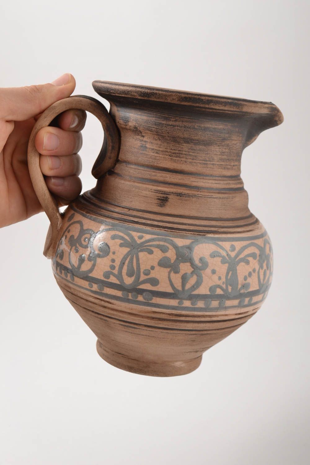 Handmade bemalter Keramik Krug Küchen Deko Öko Geschirr Ton 2 L künstlerisch  foto 5