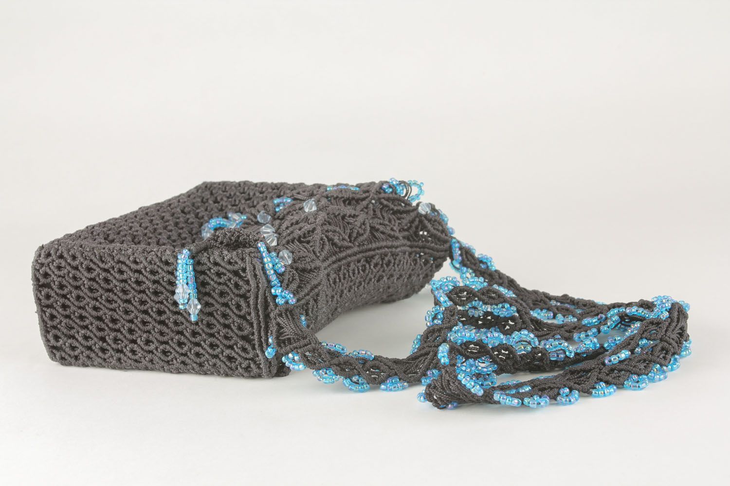 Плетеная сумка в технике макраме Серо-голубая фото 2