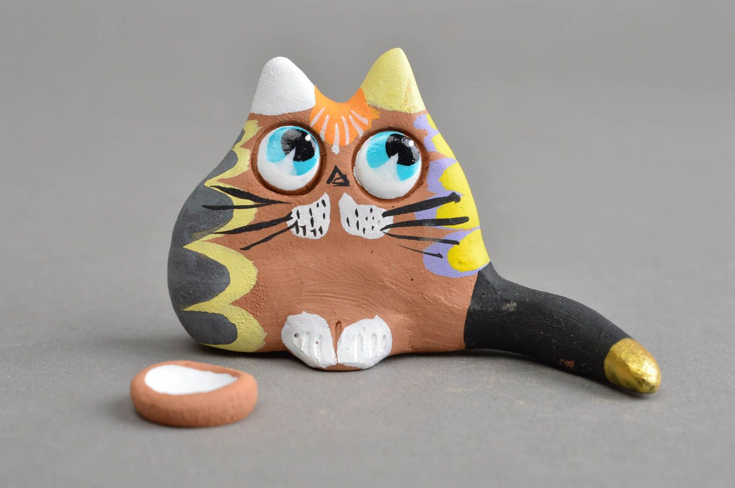 Figurine en céramique souvenir cadeau chat roux avec peinture faite main  photo 2