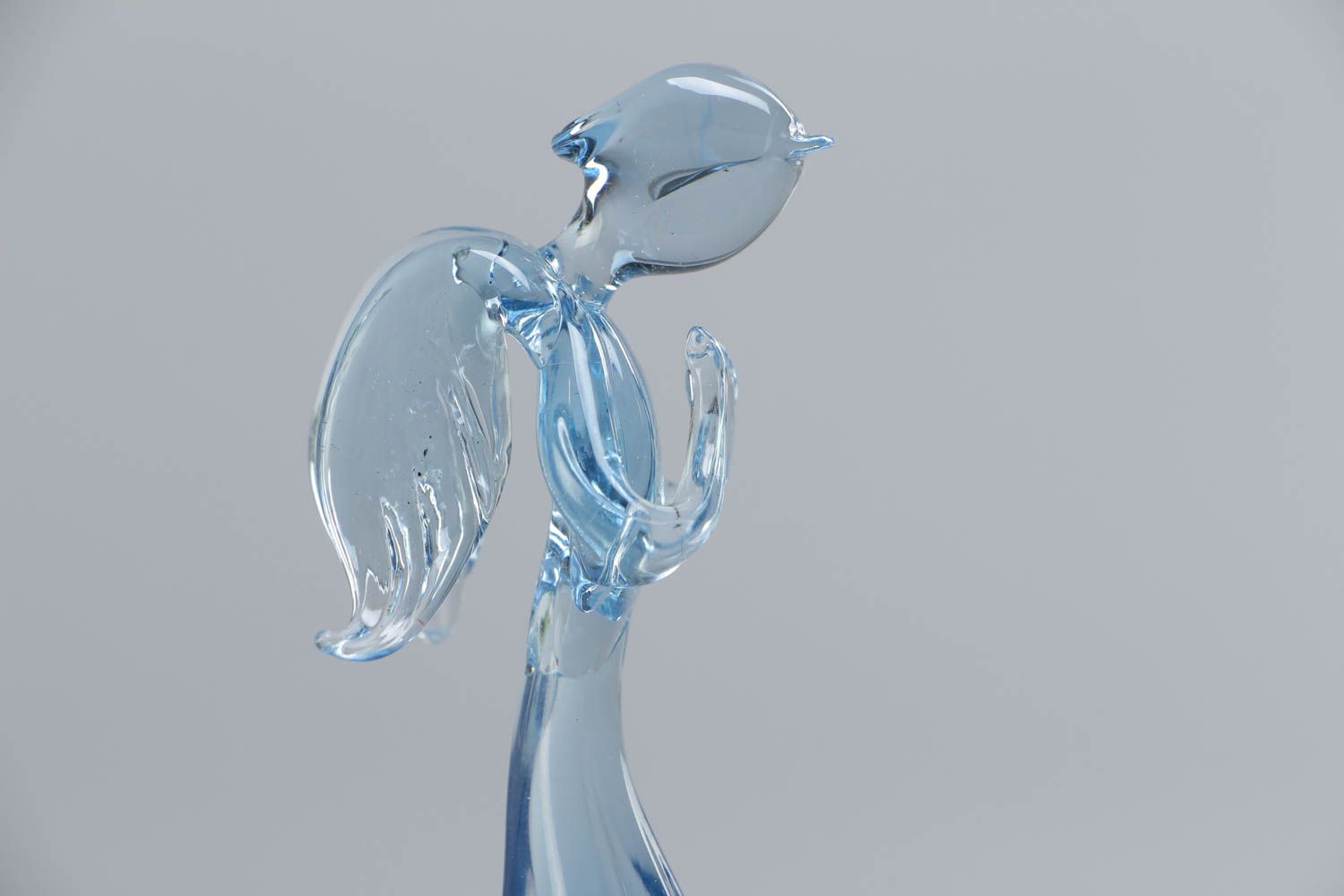 Handmade small collectible designer blue lampwork glass figurine of angel photo 4