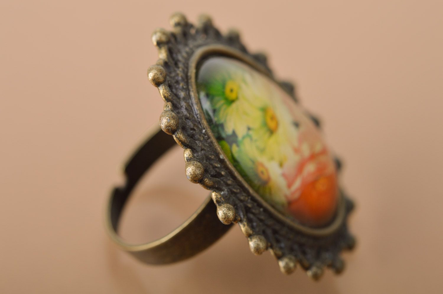 Schöner Vintage Ring handmade mit Blumenprint für Frauen Designer Schmuck foto 4