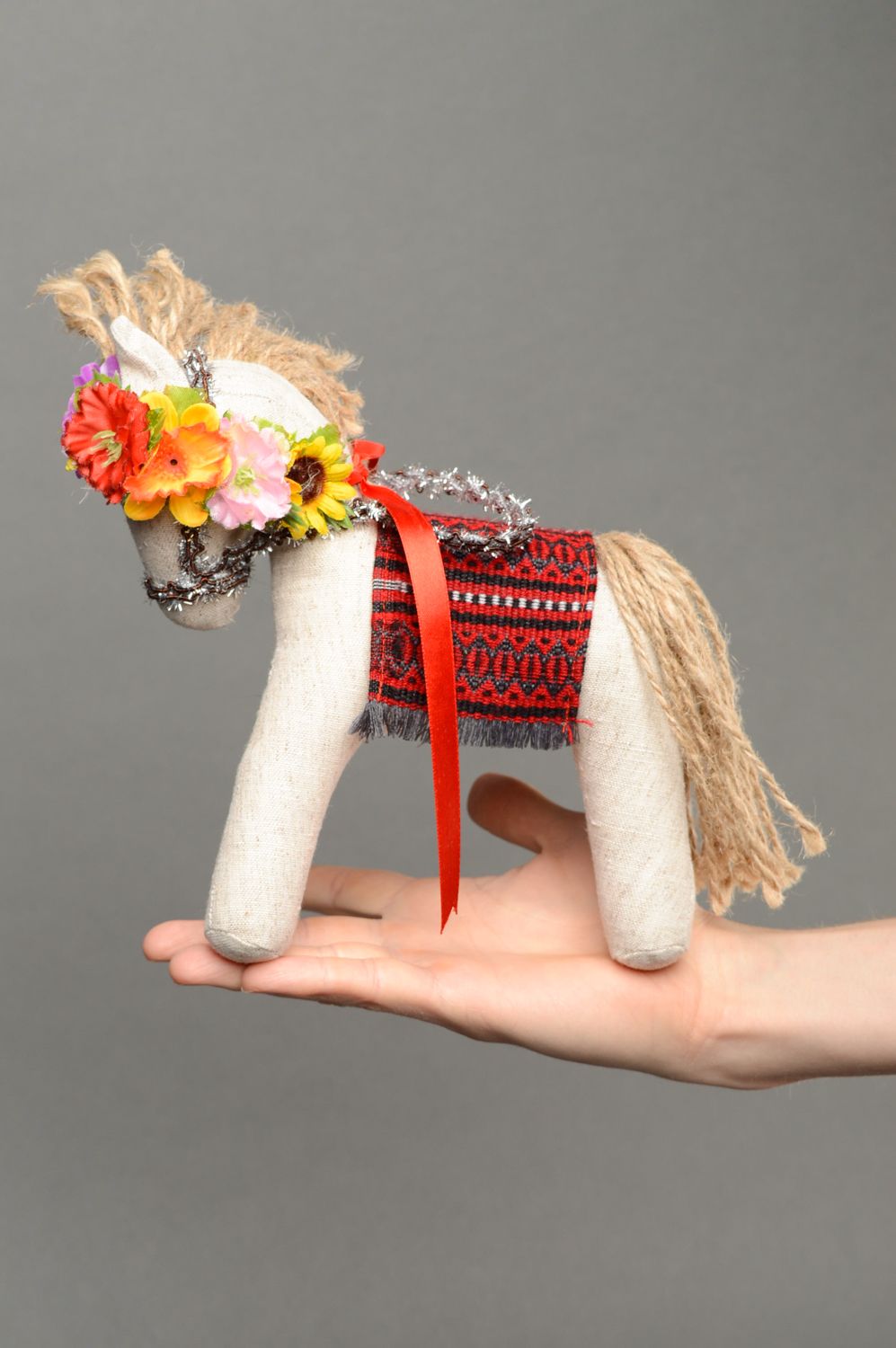 Handmade soft interior toy in Ukrainian style Horse photo 4
